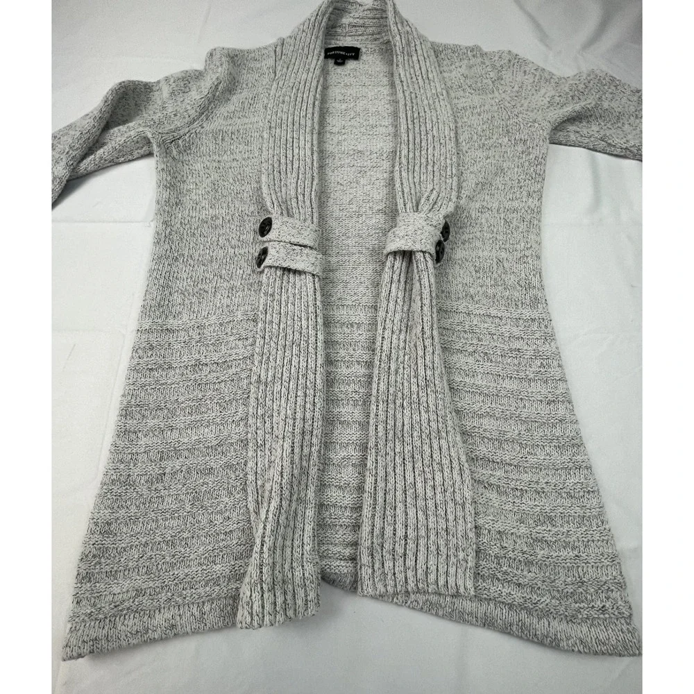 FORTUNE + IVY WOMENS OPEN FRONT CARDIGAN SWEATER GRAY SHAWL COLLAR SIZE S